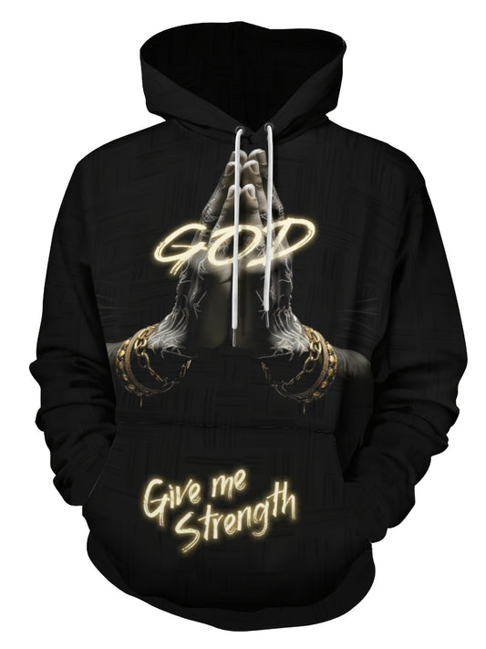 GOD Print Hoodie, Cool Hoodies For Men, Men's Casual Graphic Design Pullover Hooded Sweatshirt With Kangaroo Pocket Streetwear For Winter Fall, As Gifts