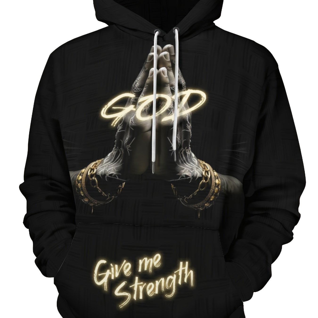 GOD Print Hoodie, Cool Hoodies For Men, Men's Casual Graphic Design Pullover Hooded Sweatshirt With Kangaroo Pocket Streetwear For Winter Fall, As Gifts