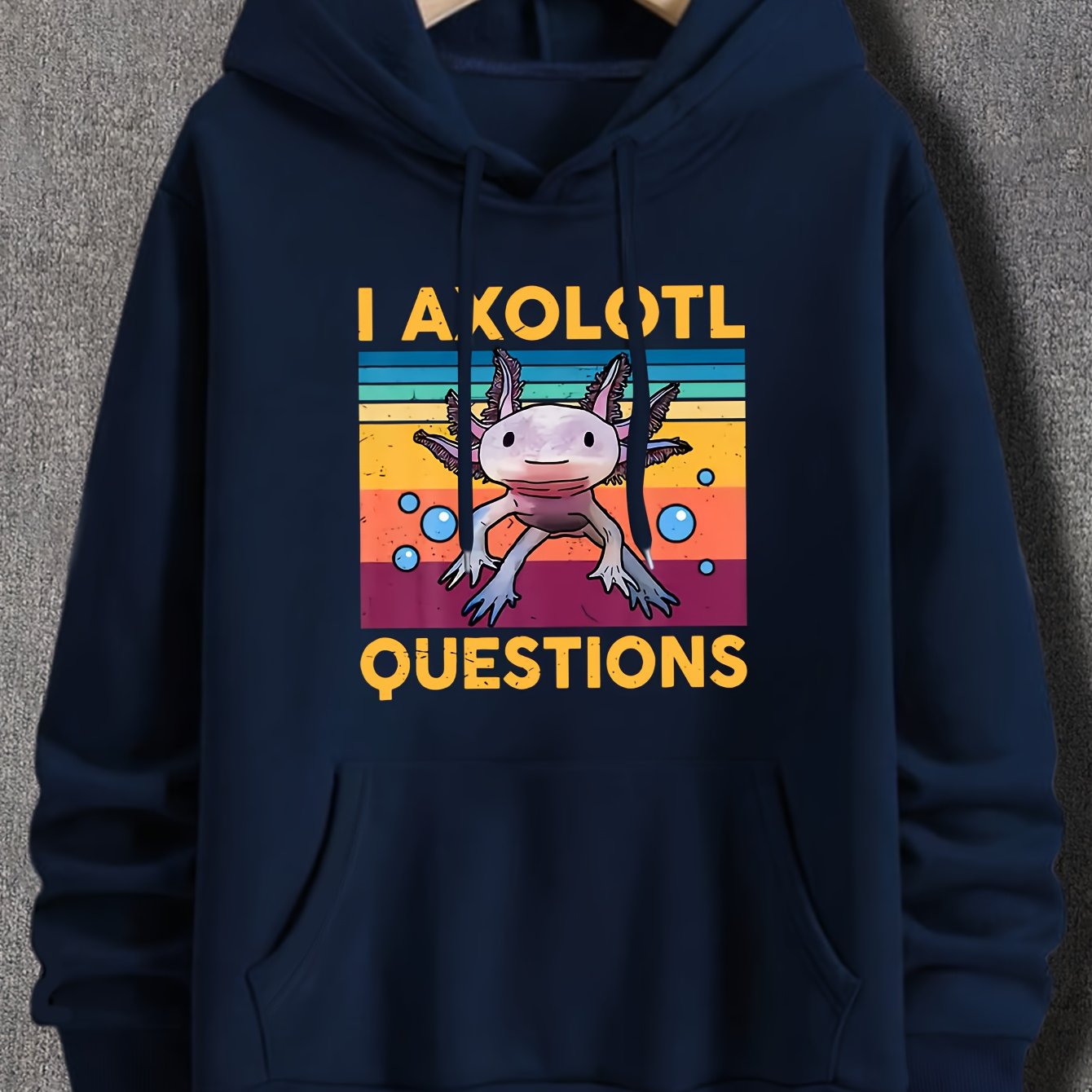Cartoon Axolotl Print Hoodie, Cool Hoodies For Men, Men's Casual Graphic Design Pullover Hooded Sweatshirt With Kangaroo Pocket Streetwear For Winter Fall, As Gifts